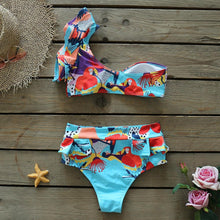 将图片加载到图库查看器,Two-Pieces Women Floral Push-Up Padded Bra Ruffles Bikini Set Swimsuit Swimwear Bathing Suit Beachwear Floral Printed Swimsuit Knotted String Triangle Bikini Tie Side High Cut Cheeky Bikini Set