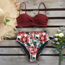 将图片加载到图库查看器,Leaf Print Bikini Female Swimsuit Women's Bathing Suits Triangle Bikini High Waist Bottoms Two Piece Swimsuits Women Swimwear Thong Push Up Bikinis Set High Waist Swimming Suits for Bathing Suit