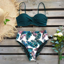将图片加载到图库查看器,Leaf Print Bikini Female Swimsuit Women's Bathing Suits Triangle Bikini High Waist Bottoms Two Piece Swimsuits Women Swimwear Thong Push Up Bikinis Set High Waist Swimming Suits for Bathing Suit