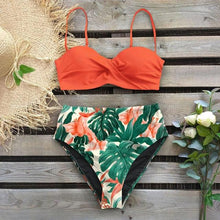 将图片加载到图库查看器,Leaf Print Bikini Female Swimsuit Women's Bathing Suits Triangle Bikini High Waist Bottoms Two Piece Swimsuits Women Swimwear Thong Push Up Bikinis Set High Waist Swimming Suits for Bathing Suit