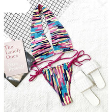 Load image into Gallery viewer, Halter Hollow Cross Bikinis Set Swimsuit Women's New Solid Two-Piece Swimwear Two Piece Swimsuit Halter Crisscross Cut Out Bikini Wrap Top with High Waist Bottom Beach Swimwear Summer Beachwear Woman Bath Bathing Suit