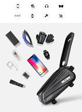 Load image into Gallery viewer, Black Bike Bag Frame Front Top Tube Cycling Bag Waterproof Phone Case Touchscreen Bag Pack Bicycle Accessories Bike Bicycle Bag Waterproof Bike Phone Mount Bag Front Frame Top Tube Handlebar Bag Touch Screen Holder Case For Cell Phones 6.6in