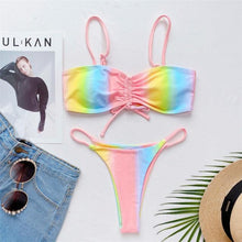 将图片加载到图库查看器,Rainbow Printed Micro Thong Lace Up Bikini Women Swimwear Swimsuits for Women Tie String Triangle Bikini Set Two Piece Bathing Suits Female Swimsuit Two-pieces Bikini Set