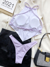 Load image into Gallery viewer, High Neck Swimwear Women Bikini Tied Top Swimsuit Female Brazilian Bikini Set Bathing Suit Swim Women's Bikini Set High Waist Scoop Collar Padded Swimsuit