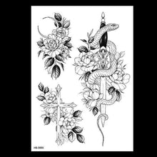 Load image into Gallery viewer, 49 Sheets Waterproof Temporary Black Sketches Flowers Tattoo Stickers Flower Rose Tattoos For Women Adults