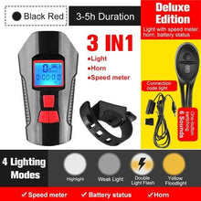 Load image into Gallery viewer, Smart Waterproof Bicycle Light USB Rechargeable Bike Front Light Flashlight With Bike Computer LCD Speedometer Waterproof Bicycles Light And Odometer Horn For Safe Cycling 4 Modes Fits For All Mountain Road Bikes