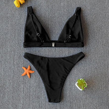 将图片加载到图库查看器,Women Charming Bikini Swimsuit Women Push Up Swimwear Two Piece Bikini Set Solid Color Bathing Suit Swim Suit Female Women Two Piece Bikini Swimsuit Halter Twist Front Bathing Suit Swimwear