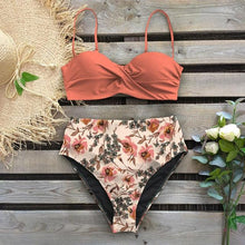 将图片加载到图库查看器,Leaf Print Bikini Female Swimsuit Women's Bathing Suits Triangle Bikini High Waist Bottoms Two Piece Swimsuits Women Swimwear Thong Push Up Bikinis Set High Waist Swimming Suits for Bathing Suit