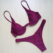 Load image into Gallery viewer, Underwired Bikini Female Swimsuit Women Swimwear Two-Piece V Shape Wire Bikini Set Bather Bathing Suit Women Micro Bikini Set Shiny Metallic 2 Piece Swimsuit Push Up Underwire Swimwear Bathing Suit