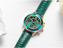 将图片加载到图库查看器,Luxury Green Business Women Watches Quartz Fashion Leather Strap Waterproof Multifunctional Wristwatch For Women