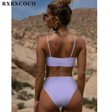 将图片加载到图库查看器,Swimwear Women Ribbed Bathing Suit Female Push Up Bikini Set Women's Bathing Suit Lace up Bikini Ribbed Two Piece Swimsuit Beachwear High Waist Bikini Women's Swimsuit