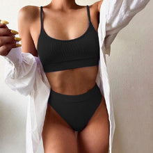 将图片加载到图库查看器,Swimwear Women Ribbed Bathing Suit Female Push Up Bikini Set Women's Bathing Suit Lace up Bikini Ribbed Two Piece Swimsuit Beachwear High Waist Bikini Women's Swimsuit