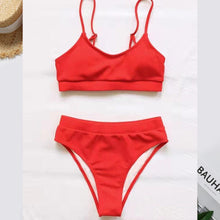 将图片加载到图库查看器,Swimwear Women Ribbed Bathing Suit Female Push Up Bikini Set Women's Bathing Suit Lace up Bikini Ribbed Two Piece Swimsuit Beachwear High Waist Bikini Women's Swimsuit