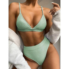 Load image into Gallery viewer, Push Up Bikini Set Swimsuits High Waist Swimwear Women Ribbed Bathing Suits Brazilian Bikinis Swimsuit for Women Bottom Triangle Bikinis Top Bathing Suit