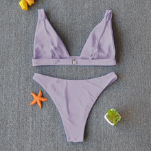 将图片加载到图库查看器,Women Charming Bikini Swimsuit Women Push Up Swimwear Two Piece Bikini Set Solid Color Bathing Suit Swim Suit Female Women Two Piece Bikini Swimsuit Halter Twist Front Bathing Suit Swimwear