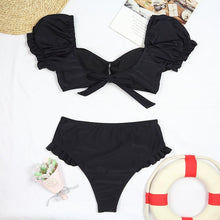 Load image into Gallery viewer, Bikini New 2 Piece Women Swimsuit Women's High Waist Bikini Set Fashion Puff Sleeve Swimwear Set Bathing Suits Solid Color Short Puff Sleeve Summer High Waist Cut Backless Bathing Suit Beachwear
