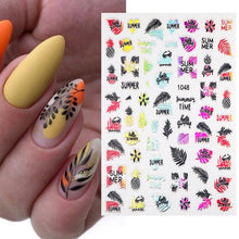 Load image into Gallery viewer, Summer Tropical Beach Coconut Tree Slippers 3D Nail Sticker Leaves Shell Transfer Decals Slider Decoration Manicures Tip Water Transfer Nail Decals Sticker For Pretty Girl Self-Adhesive Nail Decals Designer Nail Stickers for Acrylic