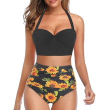 将图片加载到图库查看器,High Waist Bikini Leaf Print Swimsuit Women Push Up Swimwear Female Halter Bathing Suit Vintage Swimming Suit Women Vintage Underwire High Waist Swimsuit Two Pieces Halter Lace Up Adjustable Bikini Top