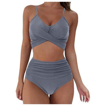 将图片加载到图库查看器,Solid Swimwear Women Top Swimsuit Bikini Solid Push Up High Cut Lace Up Halter Bikini Set Women High Waist Bikini Twist Front Swimsuits Lace Up Bikini Tops 2 Piece Bathing Suits Summer Swimsuit