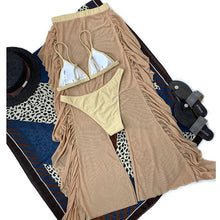 Load image into Gallery viewer, Solid bikini Mesh 3 Pieces Set Swimsuit 3 Pieces Swimsuit Solid Padded Swimwear with Maxi Wrap Skirt Beach Vacation Swim Bath Wear Women Elegant Swimwear Female Ruffle Swimming Suit Sports Bathing Suit