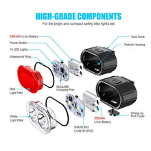 Load image into Gallery viewer, 4 Modes 350mAh USB Road Bicycle Headlight Rechargeable Cycling Taillight LED Bike Front Light Head Lamp Ultra Bright Front And Back Rear Bicycle Light Combo IPX4 Waterproof Mountain Road Helmet Cycle Headlight And Taillight Set