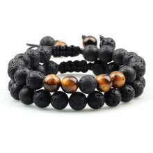 将图片加载到图库查看器,Black Lava Stone Crown Charm Tiger Eye Beads Bracelet For Men Women Braided Bracelets Handmade Adjustable Couple Distance Bracelets Lava Stone Beads Essential Oil Diffuser Adjustable Bracelet With King Queen Crown Charm
