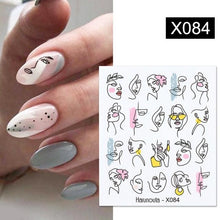 Load image into Gallery viewer, Black Lines Flower Leaves Water Decals Stickers Floral Face Marble Pattern Slider For Nails Summer Nail Art Decoration Summer Stickers on Nails Simple Summer Slider for Manicure Nail Art Watermark Manicure Decor