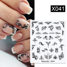 Load image into Gallery viewer, Black Lines Flower Leaves Water Decals Stickers Floral Face Marble Pattern Slider For Nails Summer Nail Art Decoration Summer Stickers on Nails Simple Summer Slider for Manicure Nail Art Watermark Manicure Decor