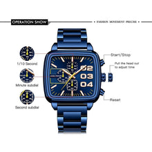 Load image into Gallery viewer, Elegant Business Square Mens Watch Multifunctional Waterproof Stainless Steel Design Big Wrist Watch