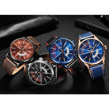 将图片加载到图库查看器,Elegant Black Quartz Men's Watch Fashion Leather Strap Luxury Calendar Design Luminous Analog Unique Design Wristwatches