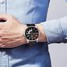 将图片加载到图库查看器,Elegant Black Quartz Men's Watch Fashion Leather Strap Luxury Calendar Design Luminous Analog Unique Design Wristwatches