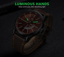 将图片加载到图库查看器,Elegant Black Quartz Men's Watch Fashion Leather Strap Luxury Calendar Design Luminous Analog Unique Design Wristwatches