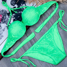 Load image into Gallery viewer, Bikini Solid Strappy Bandage Bikinis Set White Push Up Bikini Swimwear Swimsuit Bathing Suit Women's Ribbed Tie Bikini Adjustable Lace Up Bottom String Women Swimsuit