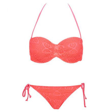 Load image into Gallery viewer, Bikini Solid Strappy Bandage Bikinis Set White Push Up Bikini Swimwear Swimsuit Bathing Suit Women's Ribbed Tie Bikini Adjustable Lace Up Bottom String Women Swimsuit