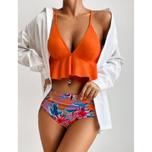 将图片加载到图库查看器,Elegant Black High Waist Two Pieces Bikini Set Women Two Pieces Bathing Suits Ruffled High Waist Bikini Set Swimsuit Female Women Beachwear Swimwear Bather Bathing Suit For Vacation