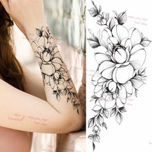 Load image into Gallery viewer, Realistic Sketches Black Flowers Temporary Waterproof Flower Tattoos Modern Body Arm Drawing For Womens