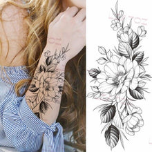 Load image into Gallery viewer, Realistic Sketches Black Flowers Temporary Waterproof Flower Tattoos Modern Body Arm Drawing For Womens