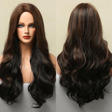 Load image into Gallery viewer, Long Honey Brown Synthetic Wigs with Side Bangs Natural Wave Wigs for Afro American Women Heat Resistant Cosplay Party Daily Use Wigs For Black Women Cosplay Wigs For Women