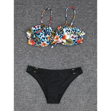 Load image into Gallery viewer, Female Two Piece Swimsuit Low Waist Bikini Floral Printing Swimwear Push Up Bathing Suit Detachable Padded Push Up Striped Bikini Set Two Piece Swimsuit Ladies Vintage Lace Bikini Sets Beach Swimwear