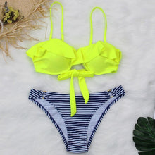Load image into Gallery viewer, Female Two Piece Swimsuit Low Waist Bikini Floral Printing Swimwear Push Up Bathing Suit Detachable Padded Push Up Striped Bikini Set Two Piece Swimsuit Ladies Vintage Lace Bikini Sets Beach Swimwear