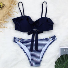 Load image into Gallery viewer, Female Two Piece Swimsuit Low Waist Bikini Floral Printing Swimwear Push Up Bathing Suit Detachable Padded Push Up Striped Bikini Set Two Piece Swimsuit Ladies Vintage Lace Bikini Sets Beach Swimwear