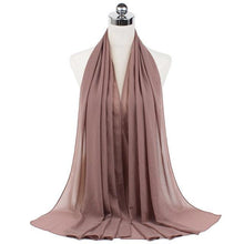 Load image into Gallery viewer, Luxury Fashion Long Soft Solid Chiffon Scarf Head Wrap Echarpe Shawl Lightweight Headscarf Instant Ready To Wear Elegant Hijab Scarf Wrap Muslim Shawl Islamic Hijabs Arab Wrap Head Scarves For Women