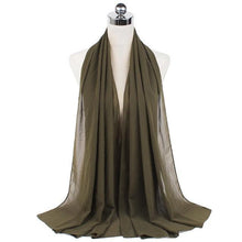 Load image into Gallery viewer, Luxury Fashion Long Soft Solid Chiffon Scarf Head Wrap Echarpe Shawl Lightweight Headscarf Instant Ready To Wear Elegant Hijab Scarf Wrap Muslim Shawl Islamic Hijabs Arab Wrap Head Scarves For Women