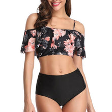 将图片加载到图库查看器,Women High Waist Bikini Plus Size Swimwear Summer Swimsuit Beach Bathing Suit Ruffle Bikini Floral Printed Ruffle High Waist Bikini Set Women's Tummy Control Bathing Suit Swimsuit Flounce Peplum