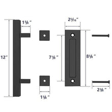 Load image into Gallery viewer, Sliding Barn Door Handle Pull Cabinet Flush Hardware Set Wood Door Handle Interior Door Furniture Handle Hardware Sliding Barn Door Pull Handle with Flush Hardware Set Heavy Duty Solid Square Rustic Style Black Powder Coated Finish