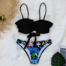 Load image into Gallery viewer, Female Two Piece Swimsuit Low Waist Bikini Floral Printing Swimwear Push Up Bathing Suit Detachable Padded Push Up Striped Bikini Set Two Piece Swimsuit Ladies Vintage Lace Bikini Sets Beach Swimwear