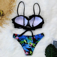 Load image into Gallery viewer, Female Two Piece Swimsuit Low Waist Bikini Floral Printing Swimwear Push Up Bathing Suit Detachable Padded Push Up Striped Bikini Set Two Piece Swimsuit Ladies Vintage Lace Bikini Sets Beach Swimwear