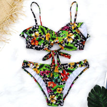 Load image into Gallery viewer, Female Two Piece Swimsuit Low Waist Bikini Floral Printing Swimwear Push Up Bathing Suit Detachable Padded Push Up Striped Bikini Set Two Piece Swimsuit Ladies Vintage Lace Bikini Sets Beach Swimwear