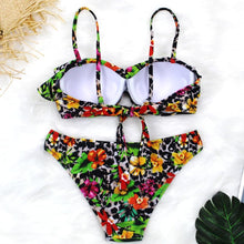 Load image into Gallery viewer, Female Two Piece Swimsuit Low Waist Bikini Floral Printing Swimwear Push Up Bathing Suit Detachable Padded Push Up Striped Bikini Set Two Piece Swimsuit Ladies Vintage Lace Bikini Sets Beach Swimwear