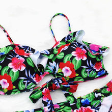 Load image into Gallery viewer, Female Two Piece Swimsuit Low Waist Bikini Floral Printing Swimwear Push Up Bathing Suit Detachable Padded Push Up Striped Bikini Set Two Piece Swimsuit Ladies Vintage Lace Bikini Sets Beach Swimwear